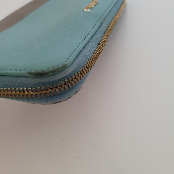 Furla Wallet Large Teal Blue Gray Two Block Genuine Leather Italian Zip Around - Picture 8 of 13